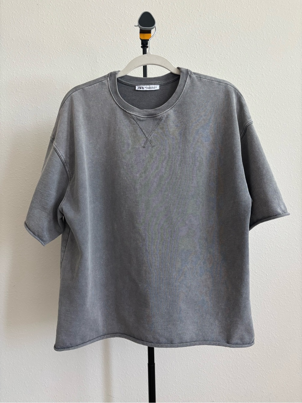 Zara Gray Washed Oversized Short Sleeve Cotton Sweatshirt Crewneck Pullover Y2K